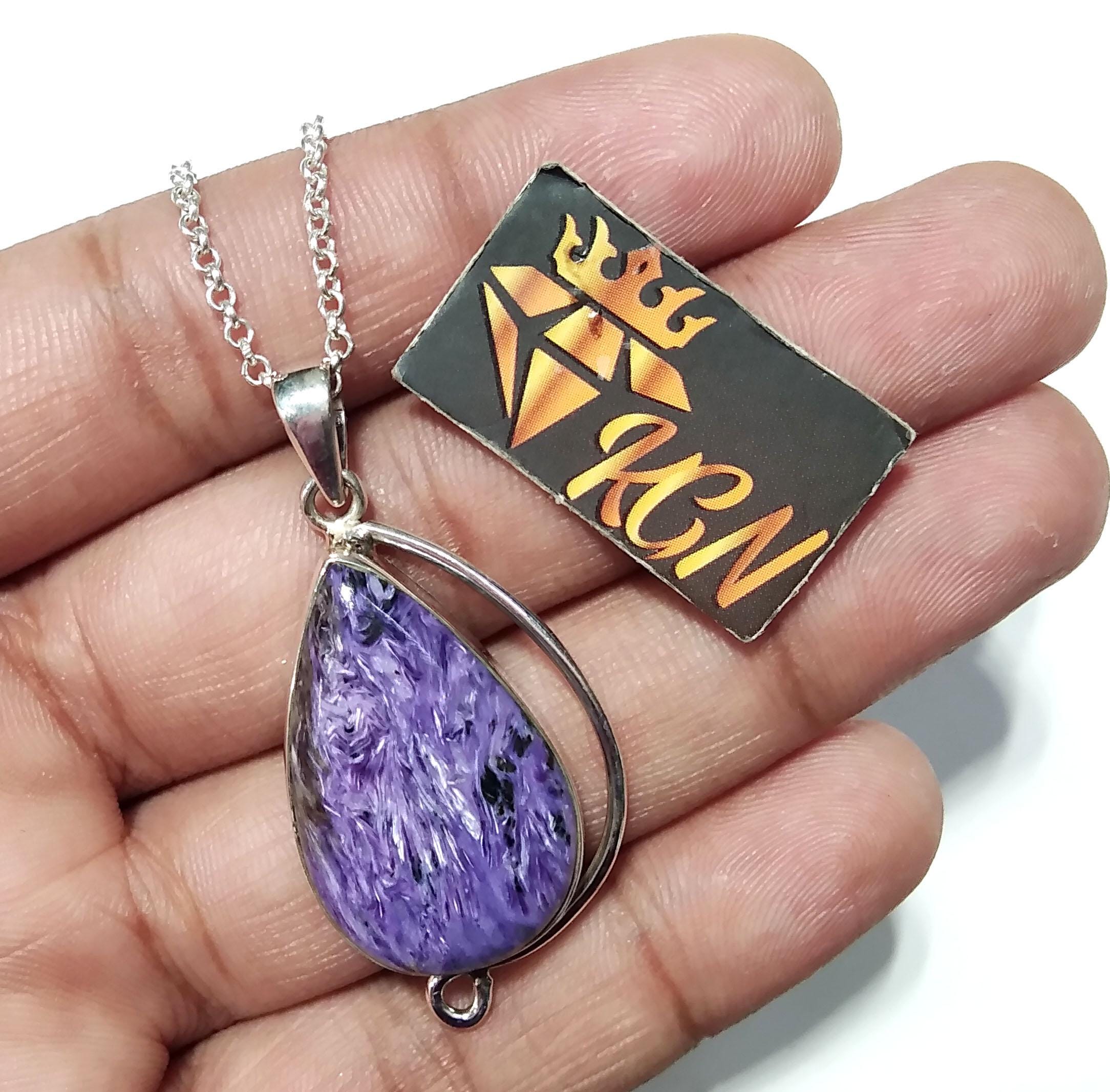 Purple Charoite Pendant Necklace, 925 Starling Silver Pendant, Charoite Gemstone Pendant Necklace on Chain, Handmade Healing Crystal Pendant